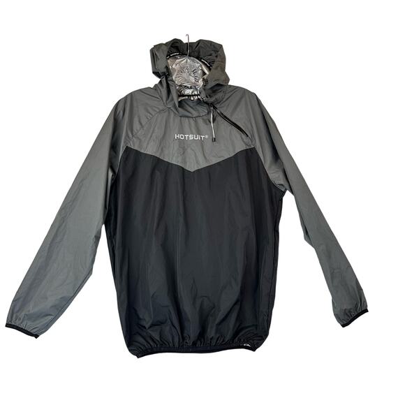 HOTSUIT Sauna Suit Adult Size Large Black Gray 2 Piece Jacket Pants Set - Picture 2 of 11